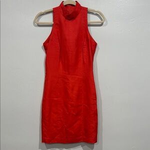 MODA INT’L Women’s 100% Silk Halter High Neck Elegant Orange Sleeveless Dress